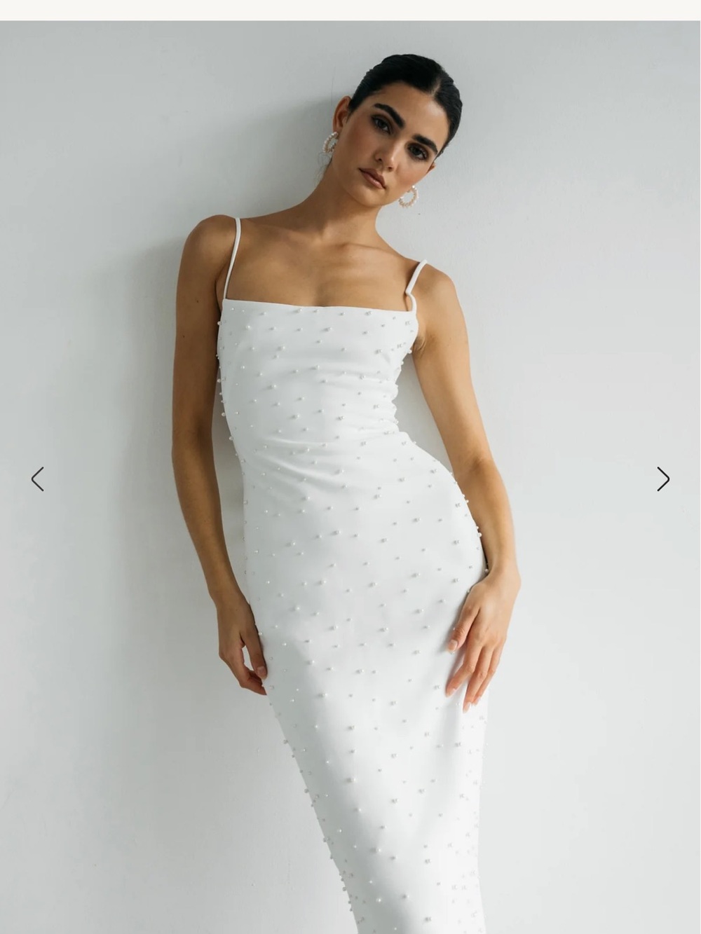 Jenny Yoo Oksana White Beaded Slip Midi Dress with Spaghetti Straps, Size 2 - Picture 2 of 7